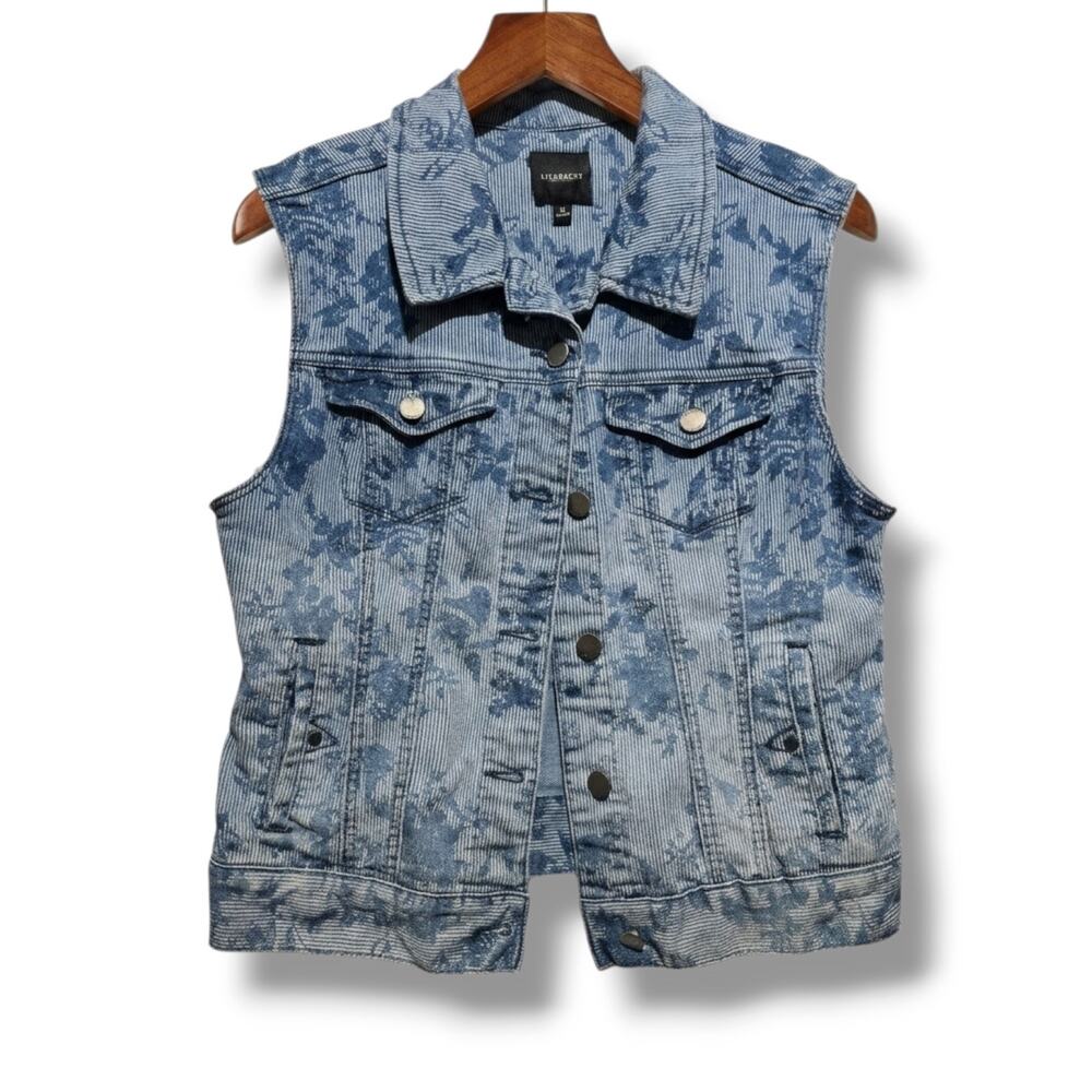 Liverpool Jeans Company Blue Floral Striped Denim Vest Stretch Medium